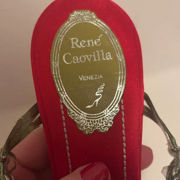 Rene Caovilla Red and Gold Embellished Heels - Picture 5 of 8